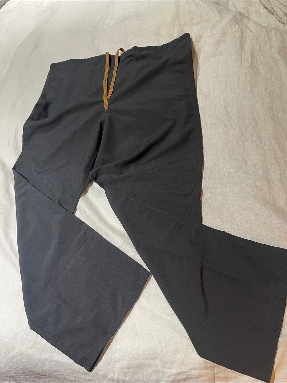 Men's Black Drawstring Scrub Pants with Contrast Brown Cord